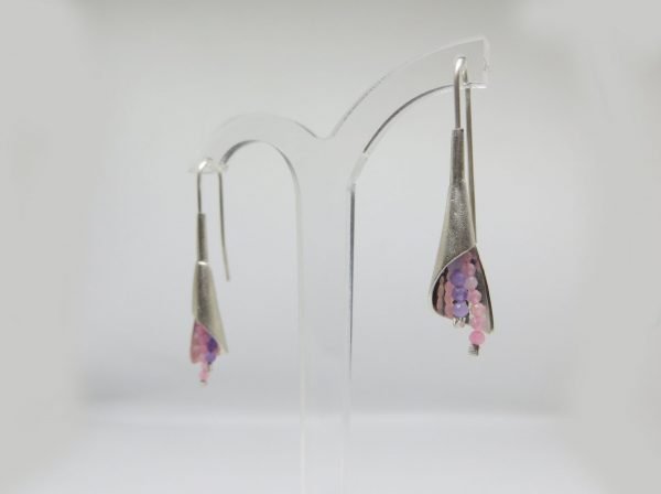 Boucles d'oreilles en argent 925, quartz rose et améthyste